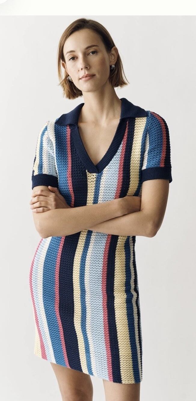Maeve Anthropologie Knit Striped Polo Dress Med Sold Out